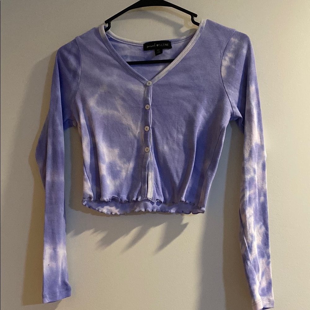 Social Scene X-Small Purple/White Swirl Button Cardigan